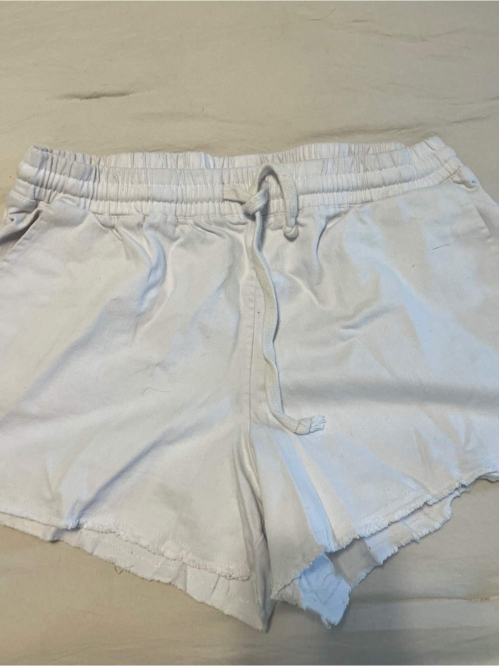 White Women's Elastic Waist Drawstring Shorts